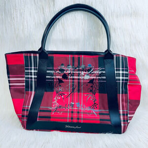 Victorias Secret Womens Tote Bag Multicolor Plaid Embroidered Dual Handle M
